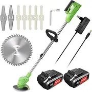 Electric Cordless Weed Wacker, Weed Eater with 2 Batteries and 3 Types Blades, Push Grass Trimmer Edger Lawn Tool, Adjustable Weed Trimmer Edger Lawn Mower for Lawn Yard Garden