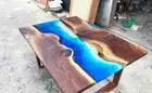 Ocean Epoxy Resin Table, Handmade Blue Ocean Epoxy Resin Table, Custom Table Top