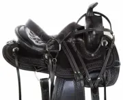 WESTERN SADDLE BLACK AUTHENTIC HAND TOOLED, WITH MATCHNG TACK SET, FREE SHIPPING