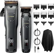 SUPRENT Pro Hair Clippers for Men, Rechargeable Cordless USB-C Clippers for Hair Cutting, Mens Hair Clippers & Trimmer Kit with LED Display for Barbers & Home Use (Gray)
