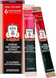 Korean Red Ginseng Extract Stick Everytime 3000mg | 6-year-old red ginseng roots, Premium Ingredients | Boost Energy, Support Immunity | Caffeine-Free, Sugar-Free | 10ml x 10 Sticks