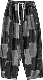 [Generic] Little House New Men's Vintage Patchwork Jeans Fashion Plaid Plaid Men's Trousers 1 Year