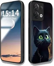 Case for Oppo Reno 8 (Reno8) 5G, Mobile Phone Case Soft Silicone TPU Frame Cute Cat Pattern Cover Thin Case, Shockproof Scratch-Resistant Protective Case - Black Cat