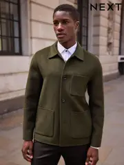 Khaki Green Premium Soft Touch Wool Rich Shacket (N25211) | $180