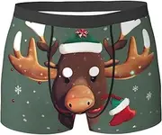 [EdWal] Funny Christmas Moose head print Soft Men's Underwear Boxer Briefs Comfortable Underwear Boxer Briefs for Men 1Pack