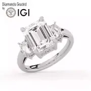 Emerald Solitaire Labgrown Diamond Trilogy Ring Platinum 4.00 Ct D VVS2