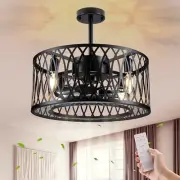 18'' Caged Ceiling Fan Light with Remote Farmhouse Low Profile Ceiling Fan Black