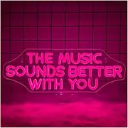 Sign Lamp Neon Sign The Music Sounds Better with You Pink Led Neon Light USB Powered Neon Lights Music Wall Decor 42x16.5cm