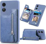 [Ysnzaq] Zipper Case for Oppo A17 6.56", PU Leather Wallet Phone Cover with Card Holder for Oppo A17 SDLL Blue