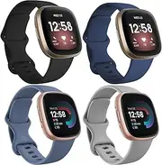 Bakcuby Band for Fitbit Versa 4, Versa 3, Sense 2 & Sense - Soft Silicone Sport Watch Strap Replacement Wristband for Women Men, Small Large, 4 Pack