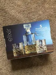 Decanter And Glass Whiskey Bar Set Gift Set New In Box 5 Piece Set