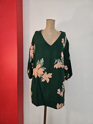 Autograph LINEN Blend Green Floral Tunic Shirt Blouse Top Size 20 NEW RRP $ 95