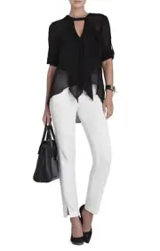 NEW BCBG MAX AZRIA BLACK ENYA RUFFLED TOP JGK1X655/S85A SIZE S