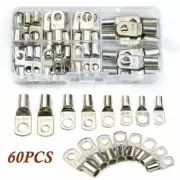 60PCS Electrical Wire Copper Crimp Terminals Bare Cable Lug Ring Connectors Kit