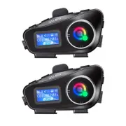 2Set Motorcycle Wireless Bluetooth Intercom Headset LCD Display FM LED Light