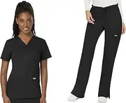 [Cherokee] Nurse Gifts Scrub Set For Women 3 Pockets V-Neck Top WW620 with 5 Pockets Moderate Flare Leg Pant WW120