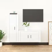 TV Cabinet Set High Gloss White, Modern Entertainment Center for Living Room, Engineered Wood Stands, Storage Console para Furniture Table