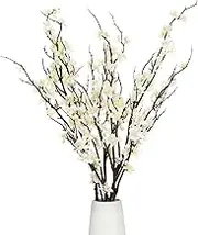 Yuxung 4 Pcs 37.4 Inch Artificial Cherry Blossom Faux Cherry Blossom Branches Long Stem Plum Silk Blossom Tall Fake Flowers White Cherry Blossom Stems for Wedding Home Decoration Office Decor Party
