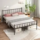 Queen Size Platform Bed Frame - Black Metal Bed Frame Heavy Duty Base with