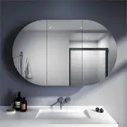 White 1200x750mm Oval Mirror Cabinet Medicine Shaving Bathroom Wall Hung or In-wall