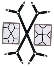 Bed Sheet Straps - Crisscross Fitted Sheet Clips and Sheet Holder Elastic Black