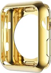 Leotop Compatible with Apple Watch Case 42mm 38mm, Soft Flexible TPU Plated Protector Bumper Shiny Cover Lightweight Thin Guard Shockproof Frame Compatible for iWatch Series 3 2 1 (38 mm, Gold)