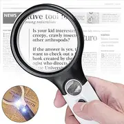 Magnifying Glass with Light, 3X & 45X Dual Lens, High Magnification, Real Glass, LED, for Reading, Maps, Coins, Jewelry, Crafts & Computer