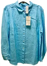 New Tommy Bahama Sea Glass Breezer Graceful Sea Blue Long Sleeve Linen Shirt XL