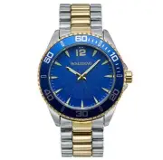 NEW Rousseau 9445 Men's Suter Luminous Indices Blue Dial/Bezel Silver/Gold Watch
