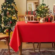 Fantastshop Christmas Red Table Cloth Square for Dinning Room - Washable Stain Resistant Wrinkle Free Square Tablecloth for Kitchen, Wedding, Stain Resistant Buffet Table Cover. 145cm x 145cm.