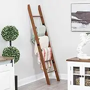 Blanket Ladder for Living Room and Bedroom, 5ft 8 inch, 6-Tier Wall Leaning Laminate Snag Free Construction (Brown) Rustic Decorative Farmhouse Blanket Storage, Quilt Rack, Ladder Shelf, Easy Assembly