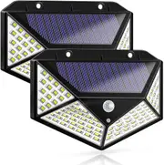 2 Packs LED Solar Lights Outdoor,100 LED Motion Sensor Solar Security Lights, Outdoor Waterproof Solar Wall Light