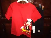 T8 Boys Size 5T 2pc Paul Frank Julius Short Set Red T-shirt Black Knit Shorts