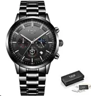 New LIGE Watches Men Quartz Top Brand Analog Military Male Watches Men Sports Army Watch 3ATM Waterproof Relogio Masculino+Box (Black)