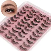 TAVVKE 20 Pairs False Eyelashes 5 Styles Mixed 3D Faux Mink Lashes Fake Eyelash 16-20MM Fluffy Volume Long Thick Lashes