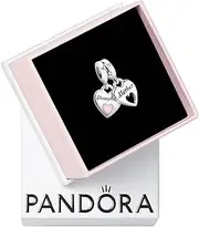 [PANDORA] Moments Women's Sterling Silver Mother & Daughter Double Heart Split Dangle Charm