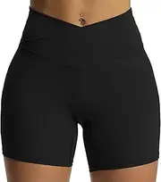 [Aoxjox] Trinity Workout Biker Shorts for Women Cross-Waist Crossover High Waisted Exercise Athletic Gym Running Yoga Shorts 6"