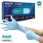 Ansell Microflex® 93-833 ErgoForm™ Ergonomic Nitrile Exam Gloves, 7g, Extended Cuff, Powder-Free, 250/Box - Large