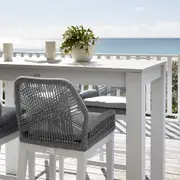 Santorini Outdoor Aluminium 1.5m Bar Table with 6 Hugo Aluminium and Rope Bar Stool - Outdoor Aluminium Dining Settings