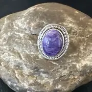 Womens Adjustable Purple Charoite Navajo Sterling Silver Oval Ring Size 8 15541