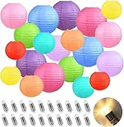 20PCS Colorful Paper Lanterns with Lights, Multicolor Chinese Lanterns Hanging Paper Lanterns for Party Decorations Wedding Birthday Classroom DIY Crafts(Size of 6'' 8'' 10'' 12'')