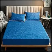 KUSQDT Waterproof Thicken Quilted Mattress Cover Solid Color Embossed Fitted Sheet Breathable Soft Bed Cover Mattress Protector 3-Piece Comforter Set Sheets(Large,W150 x L200 x H30cm)
