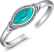 [BETHZA] Turquoise Toe Rings Adjustable 925 Sterling Silver Genuine Turquoise Open Band Rings Western Southwestern Jewelry Gifts for Women, Sterling Silver, Turquoise