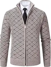 [DGHM-JLMY] Men's Sweaters Solid Color Casual Plus Fleece Ribbed Knit Coat Fit Zip Up Stand Collar Knitte Outwear
