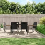 7 Piece Garden Dining Set Black Textilene and Steel,Outdoor Furniture Sets-3187044