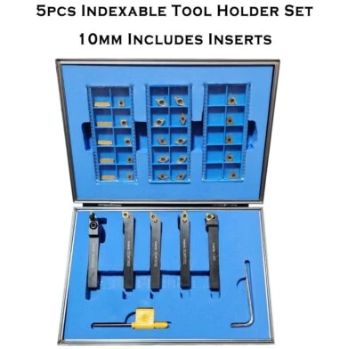 5 Piece Indexable Turning Tool Holder Set 10mm Parting Tool Threading Inserts