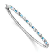 14K Solid White Gold Swiss Blue Topaz Diamond Bangle Bracelet