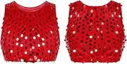 [iEFiEL] Kids Girls Stage Show Sequins Dance Tops Jazz Hip-Hop Dance Performance Sparkly Tank Tops