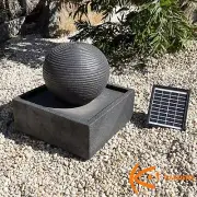 Koi Garden Solar Water Fountain Sphere Square Base Stone Finish Outdoor with LED