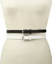 INCInternational Concepts Womens 2-for-1 Embossed Solid Belt (White/Black, L)